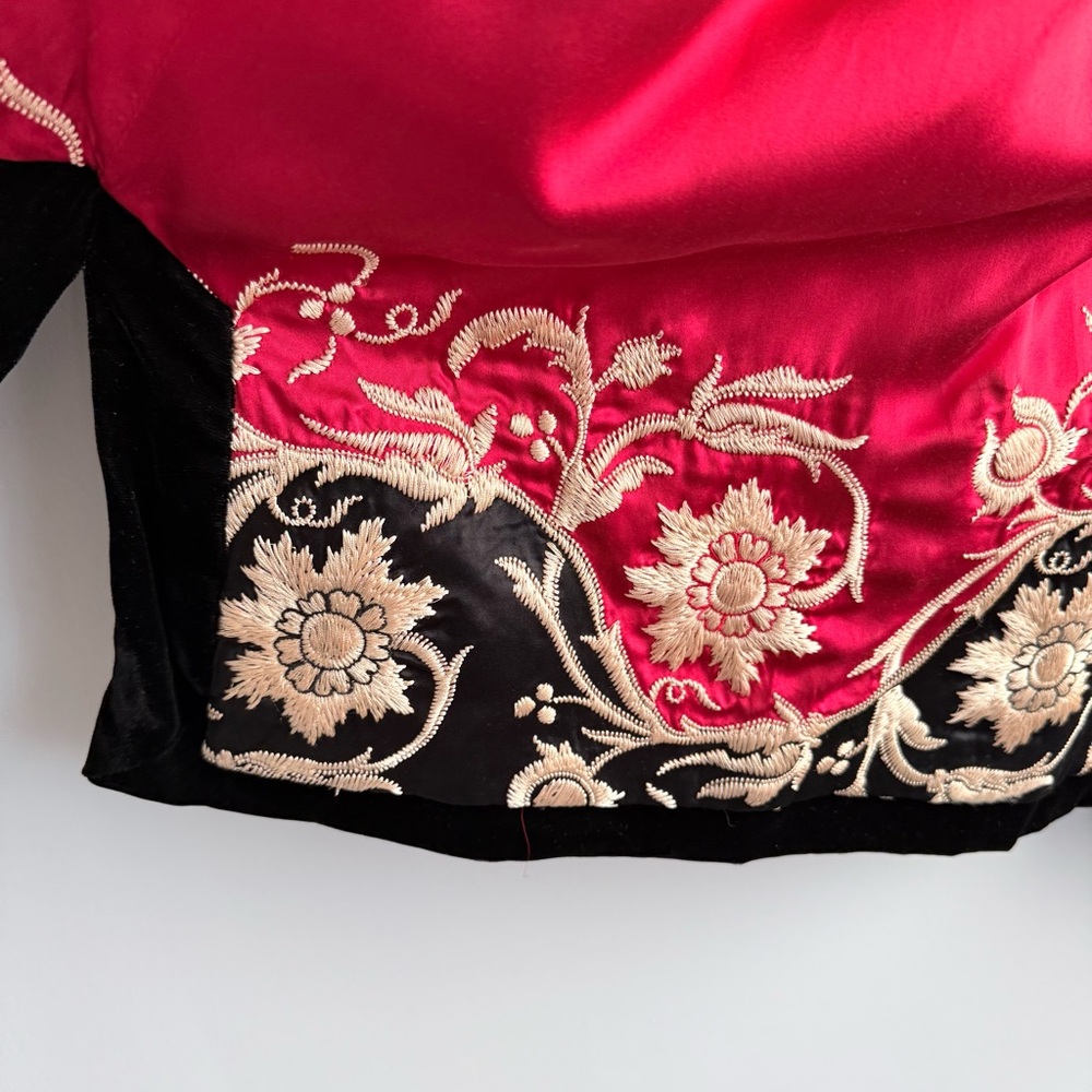 Shanghai Tang Black Velvet Chinese Mandarin Jacket Silk Embroidered Lining US 14 - Picture 12 of 16